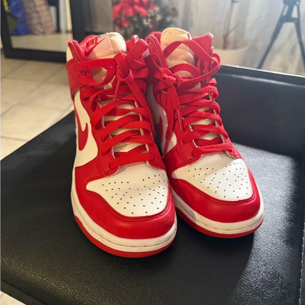 Nike Red and White High-Top Sneakers